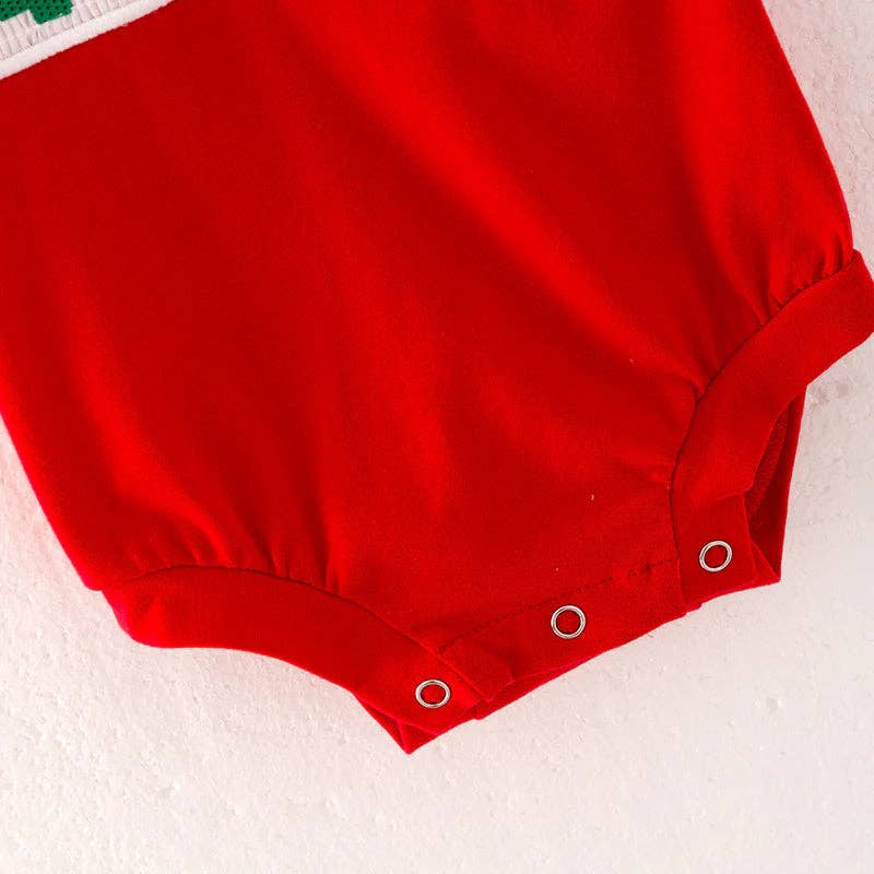 Boys Brother Christmas Tree Embroidery Smock Red Green Outfit: 4T / Two Pieces Set