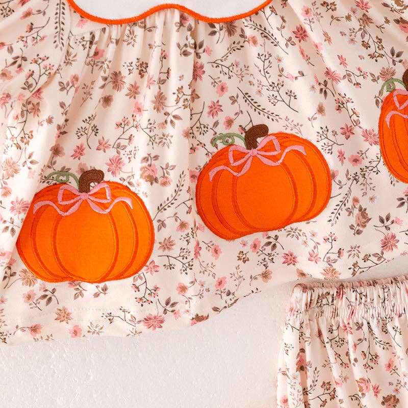 Baby Girls Thanksgving Pumpkin Thankful Embroidery Romper Set: 12-18M