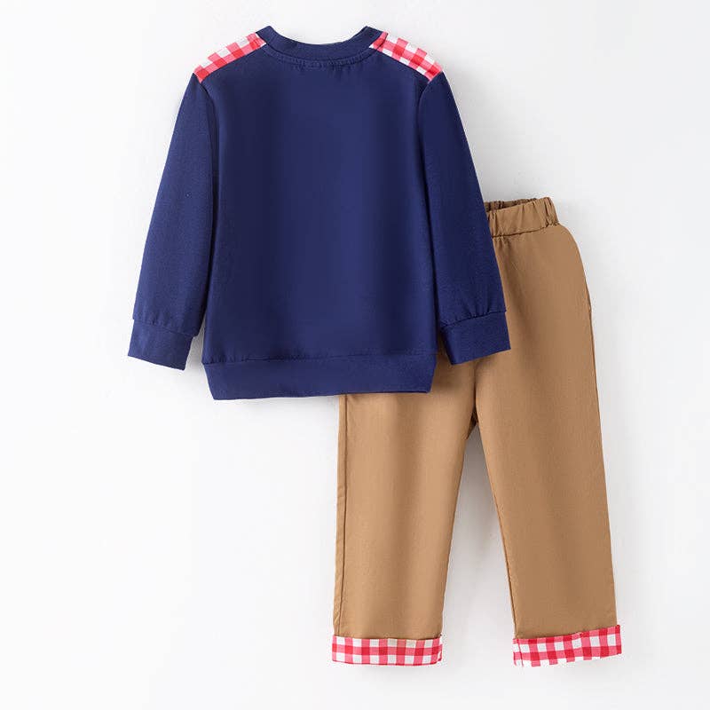 Boys 2 Pieces Christmas Santa Embroidery Boutique Pant Set: 4T