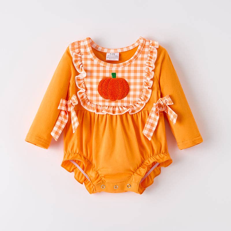 Baby Girls Halloween Pumpkin Chenille Patches Long Sleeves Romper: 3-6M