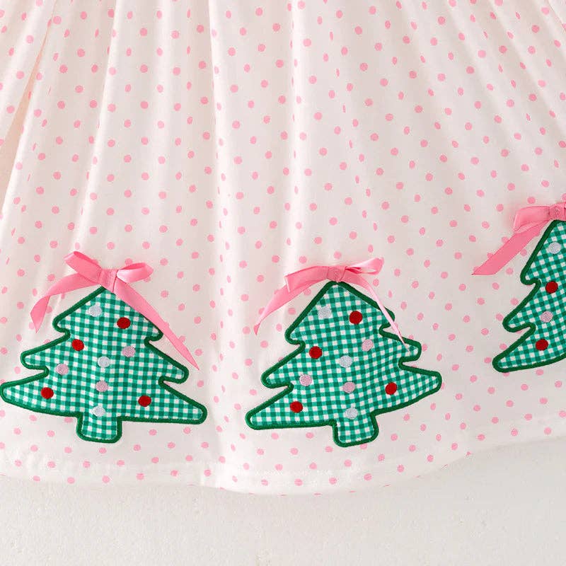 Girls Pink Dot Merry Christmas Embroidery Dress: 2T
