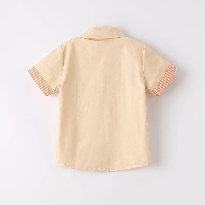 Boys Halloween Pumpkin Chenille Patch Cotton Shirt: L