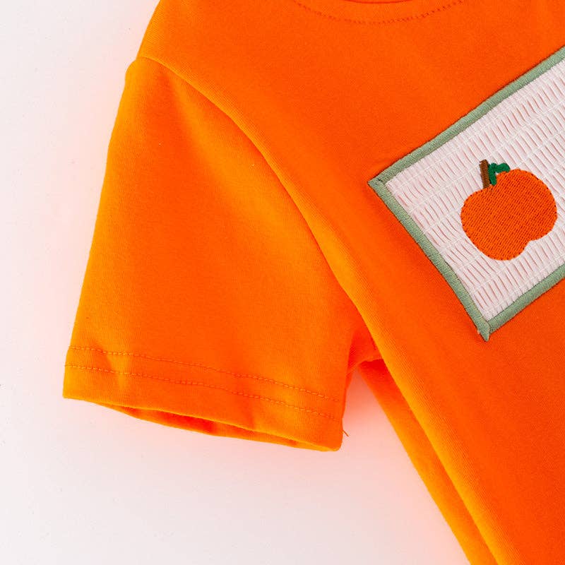 Boys Halloween Pumpkin Embroidery Smocked Stripes Pant Set: 2T