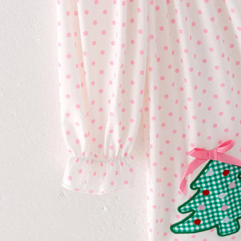 Girls Pink Dot Merry Christmas Embroidery Dress: 4T