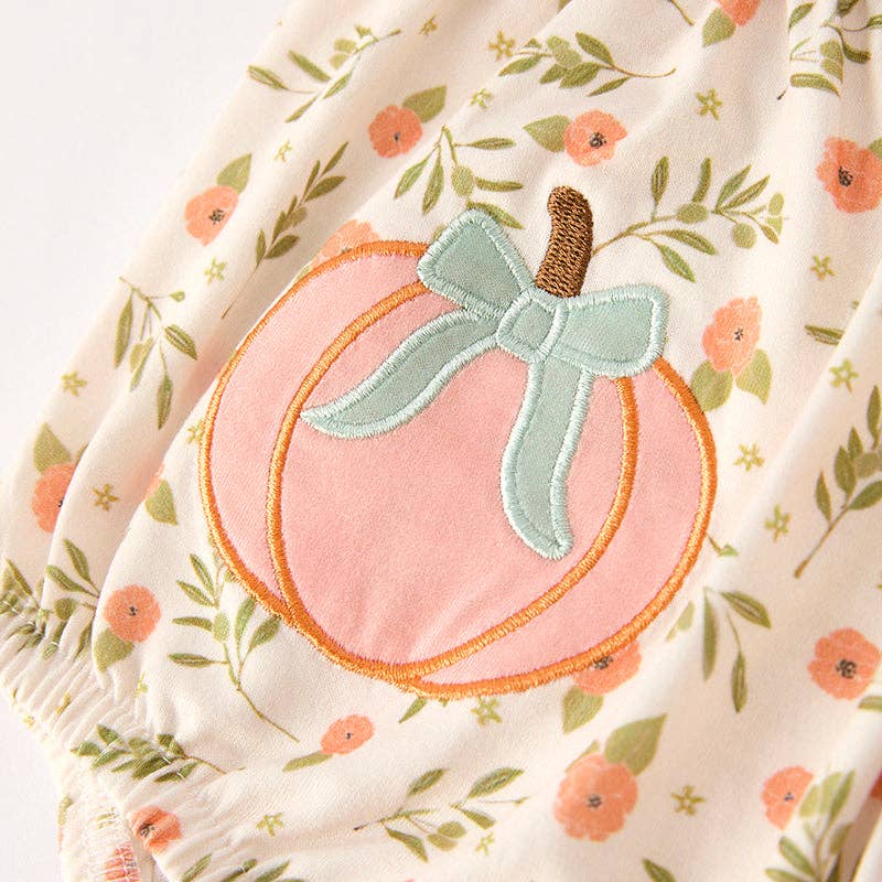 Baby Girls Fall Halloween Pumpkin Applique Bubbles Romper: 12-18M