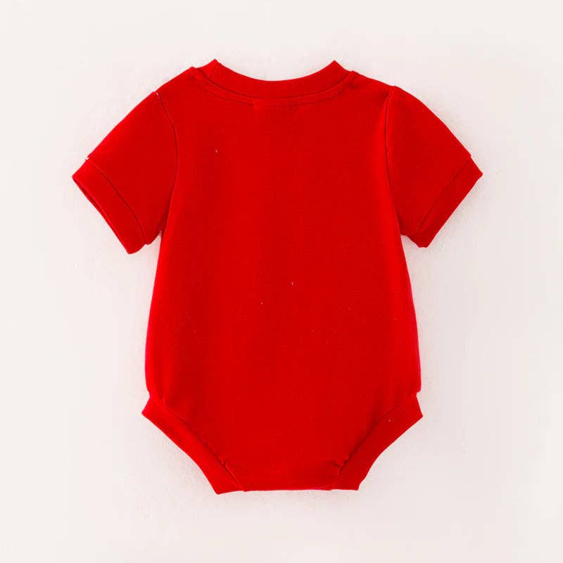 Boys Brother Christmas Tree Embroidery Smock Red Green Outfit: 4T / Two Pieces Set