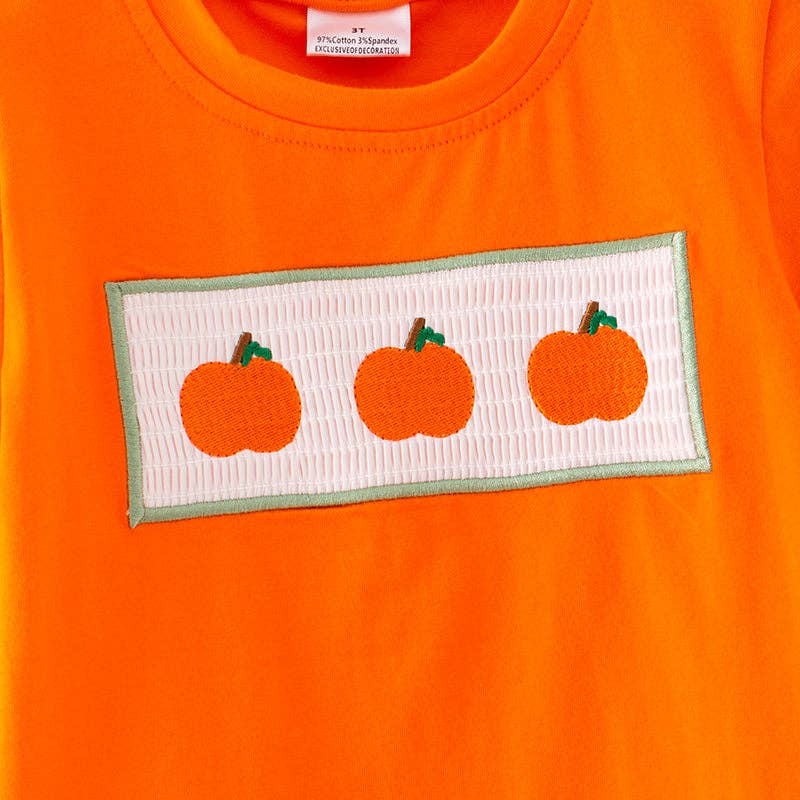 Boys Halloween Pumpkin Embroidery Smocked Stripes Pant Set: 12-18M