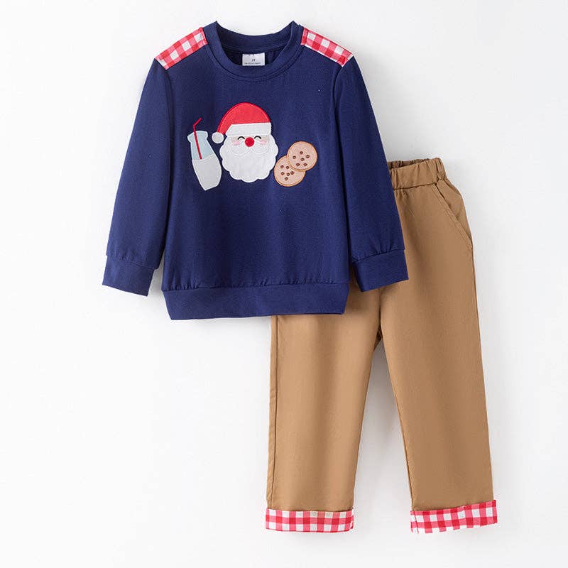 Boys 2 Pieces Christmas Santa Embroidery Boutique Pant Set: 2T